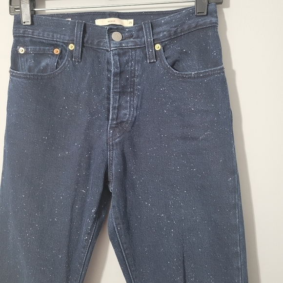 Levi's Dark Wash Paint Bleach Splatter High Waisted Wedgie Skinny Jeans - Picture 3 of 14